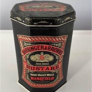 (2/$20) Vintage Barringer&Brown's Mustard Tin, Rock Valley Mills, Mansfield 1865